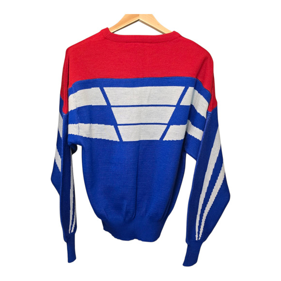 Profile Mens Vintage 80s Sweater Size Medium Red White Blue Colorblock Hong Kong - Picture 3 of 9